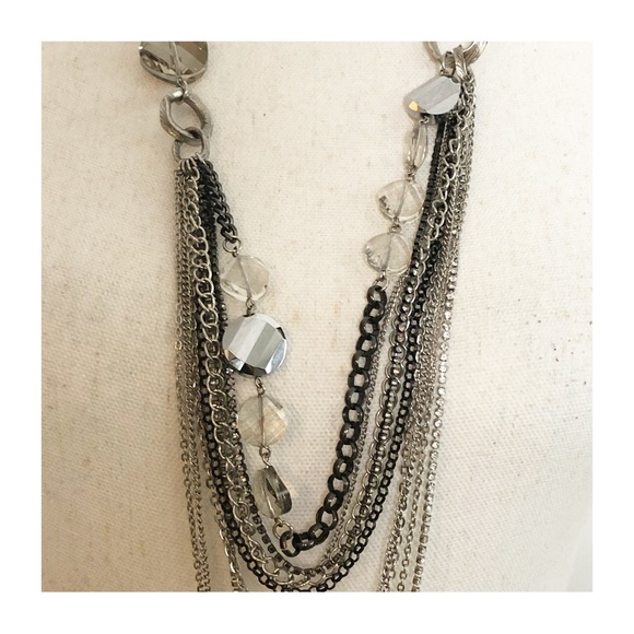 SIMPLY VERA WANG Gun Metal & Silver tone Multilayered Chain Jeweled Necklace - Picture 9 of 15